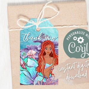 Ariel Thank You Tag: Little Mermaid Birthday Favor (Digital Download)