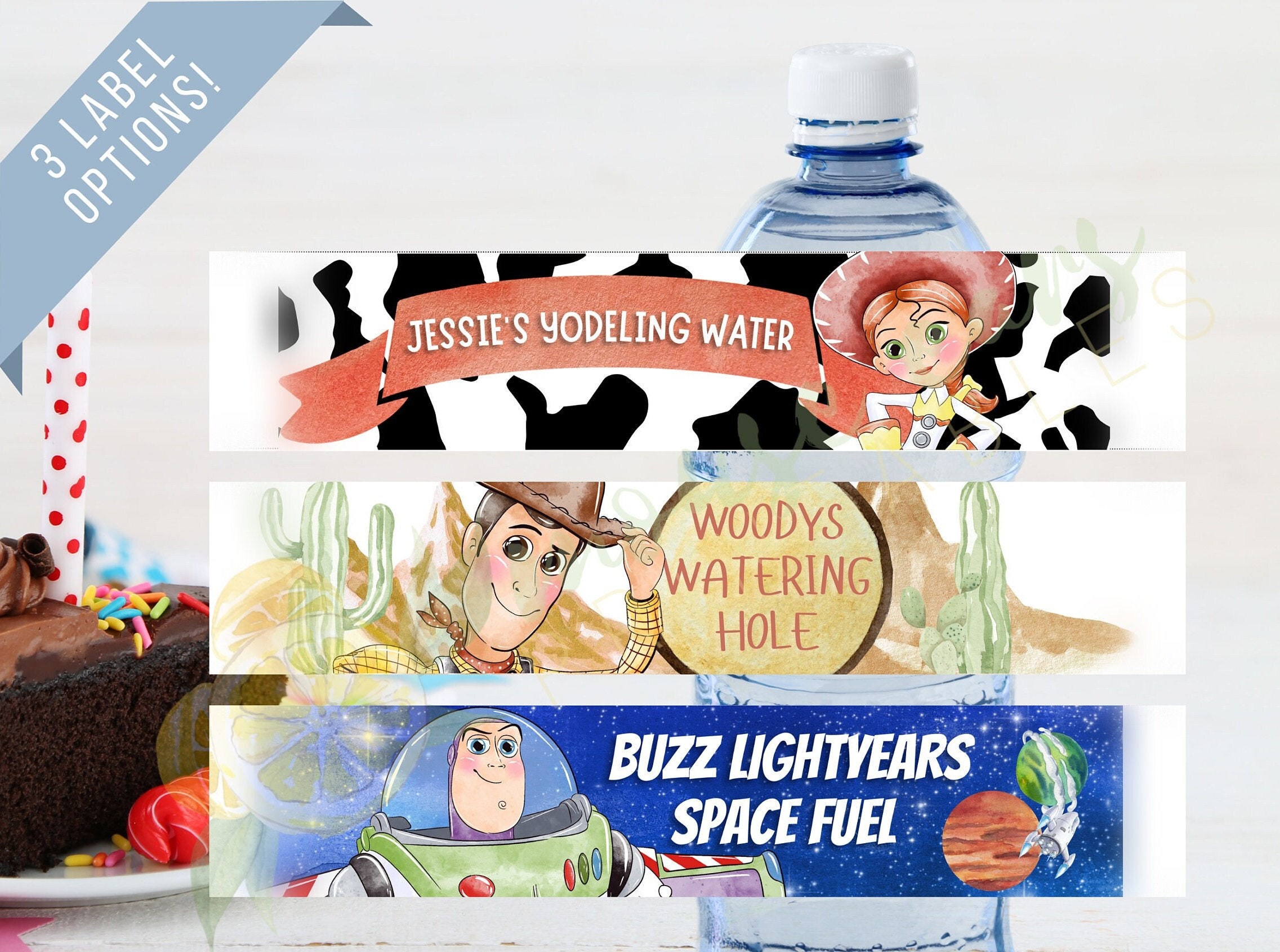 Toy Story Water Bottle Label Woody Jessie Buzz Lightyear Drink Wrap Toy Story Birthday Party Decor 3 Options