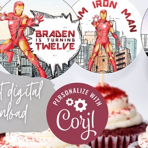 Iron Man Cupcake Topper: Avengers Birthday Party Decor (Digital Download)