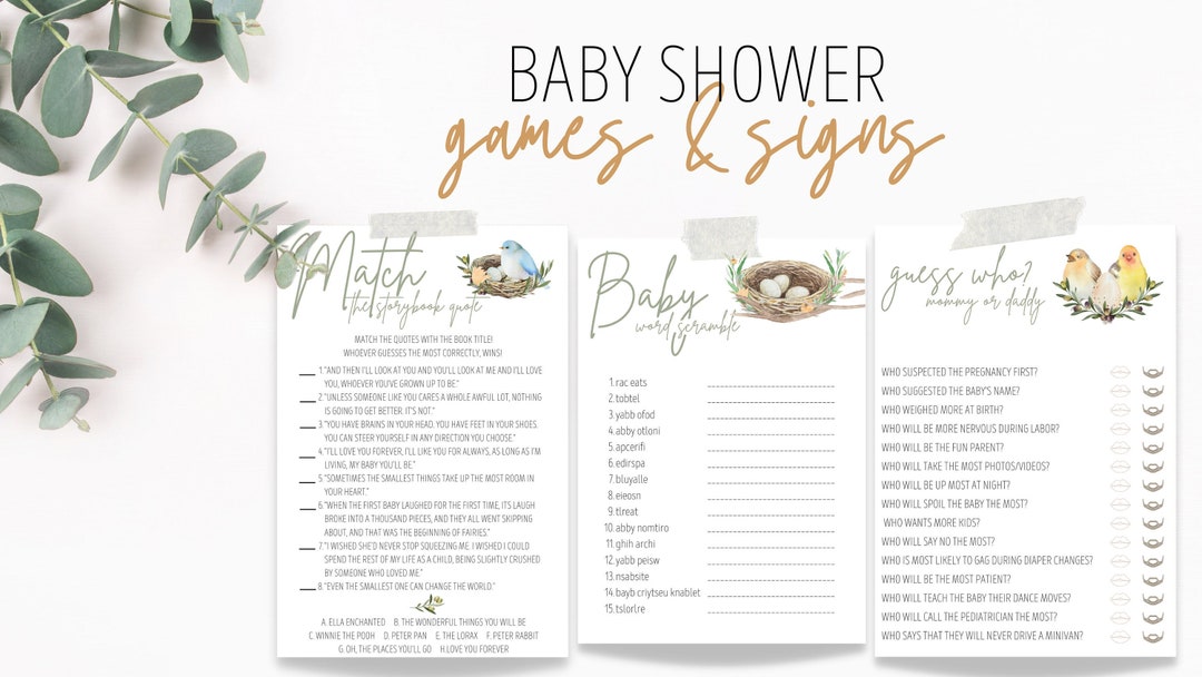 Ready to Hatch Baby Shower, Nesting Theme Games and Signs, Bird Nest Baby Shower Bundle, Spring Floral Digital Print