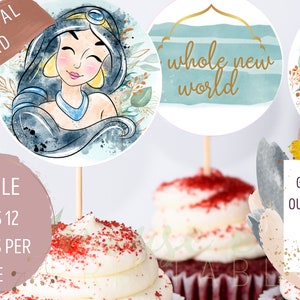 Jasmine Birthday Cupcake Topper, Aladdin Cake Decoration, A Whole New World Birthday Party Centerpiece