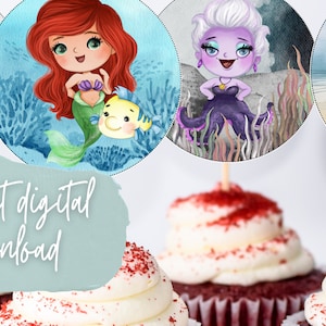 Ariel Birthday Cupcake Topper, Little Mermaid Party Centerpiece, Ursula Cake Top