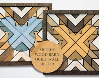 Hidden Mickey Wood Barn Quilt Wall Art, Disney Home Decor, Rustic Farmhouse Decoration