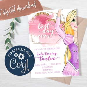Rapunzel Birthday Invitation: Pink and Gold Party (Digital Download)