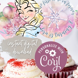 Frozen Birthday Cupcake Topper, Elsa and Anna Cake Topper, Spring Floral Party Centerpieces