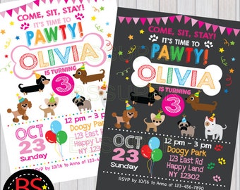 Dog Birthday Invitation , Dog Birthday Party , Puppy Birthday Party Invitation, Puppy party invite