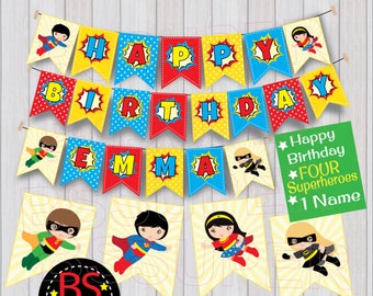 Superhero Birthday Banner , Superhero Birthday Party Banner , Superhero Party Custom Name Banner