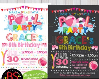 POOL PARTY Invitation, Chalkboard Pool Party Birthday invitation, Pool Party invite, Swim Party invitation