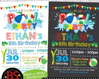 POOL PARTY Invitation, Chalkboard Pool Party Birthday invitation, Pool Party invite, Swim Party invitation