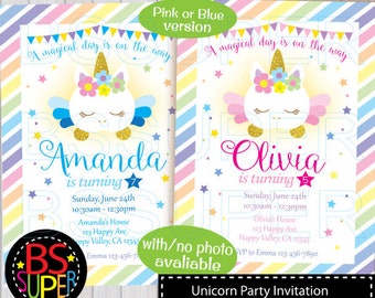 Rainbow Unicorn Birthday Invitation, Unicorn Invitation, Unicorn Party Invitation, Rainbow Birthday Invitation, Unicorn Invite