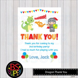 Dragon Thank You Card, Knights and Dragon Thank You Cards, Knight Thank ...