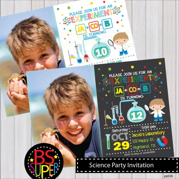 Science birthday Invitation, Science party invites, Mad Science birthday party invitation