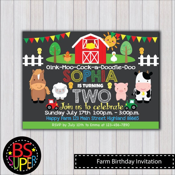 FARM BIRTHDAY Invitation, Farm Birthday Party invitation, Farm Party invite, Barnyard birthday party, Farm birthday chalkboard