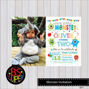 Monster Birthday Invitation , Little Monster Birthday Party , 1st Birthday Monster Invitation, Monster party invite image 3