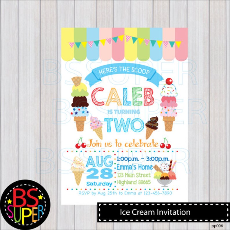 Ice Cream Invitation, Ice Cream Party Invitation, Ice Cream Birthday Invitation, Summer Party Invitation image 4