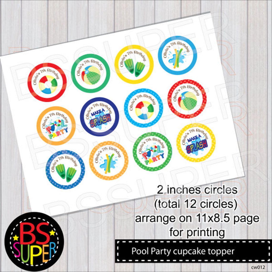 Pool Party Cupcake Topper Swimming Party Cake Topper Pool Etsy