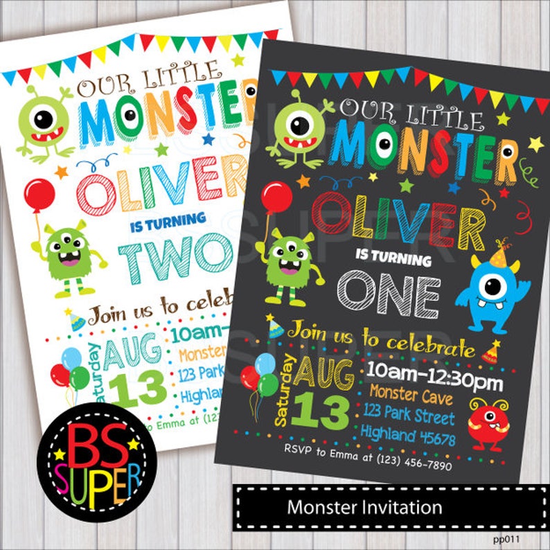 Monster Birthday Invitation , Little Monster Birthday Party , 1st Birthday Monster Invitation, Monster party invite image 4