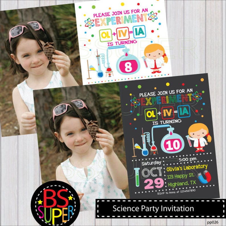 Science birthday Invitation, Science party invites, Mad Science birthday party invitation image 4