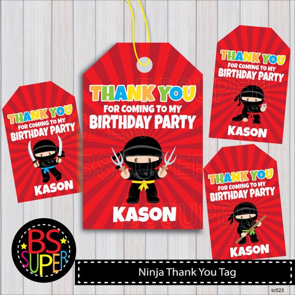 Ninja Party Favor Tags, Ninja Birthday Favor Tags, Ninja Thank You Tags