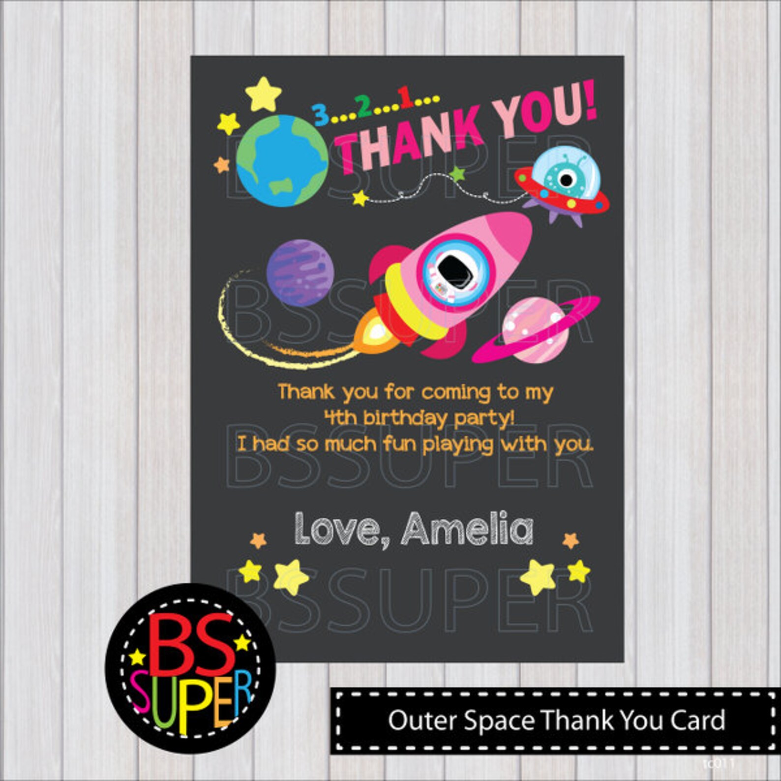 Outer Space Birthday Thank You Card Space Party Thank You - Etsy Hong Kong