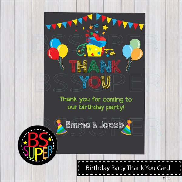 Birthday Party Thank You Card Sibling Birthday Party Thank | Etsy