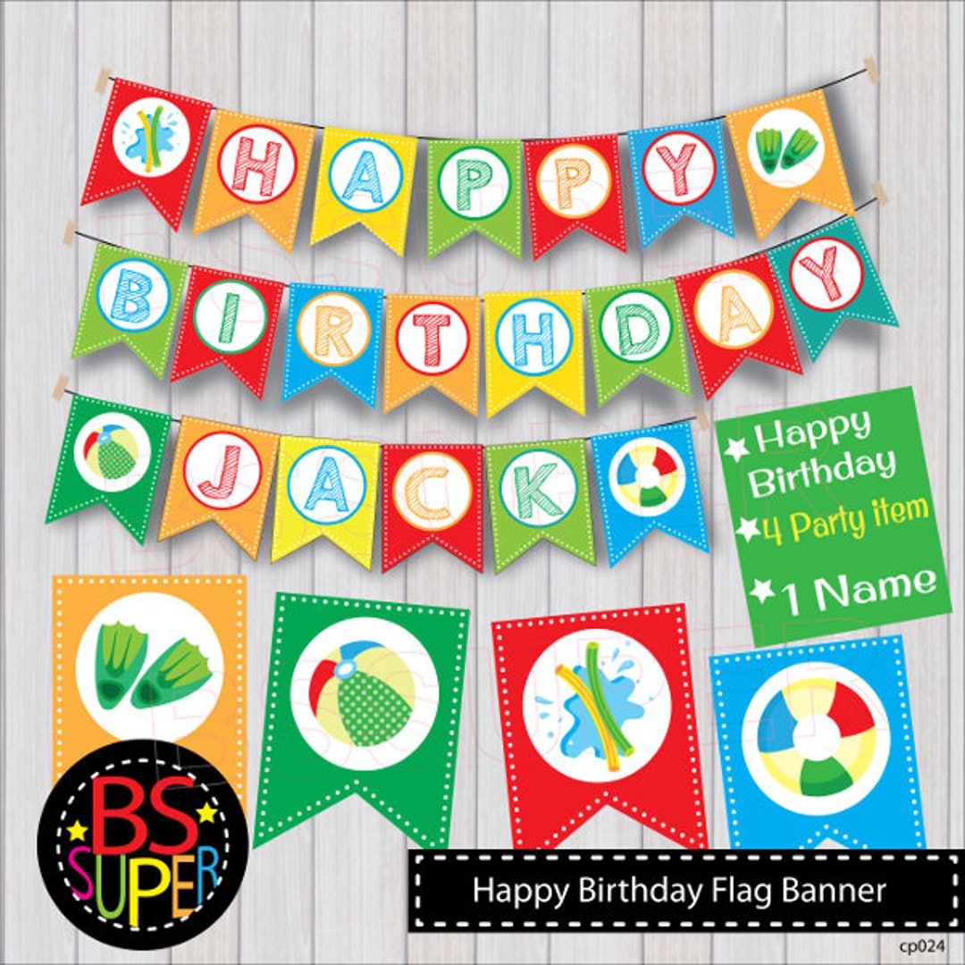 Pool Party Birthday Banner Pool Birthday Party Banner Etsy