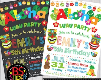 Luau invitation, Hawaiian invitation, Luau birthday party, Aloha party invite