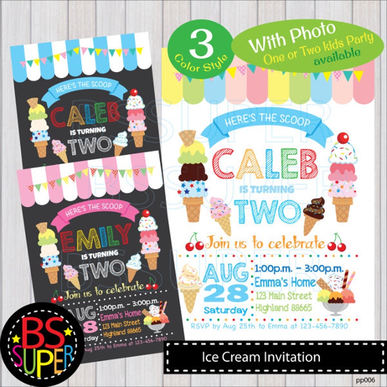 Ice Cream Invitation, Ice Cream Party Invitation, Ice Cream Birthday Invitation, Summer Party Invitation image 1