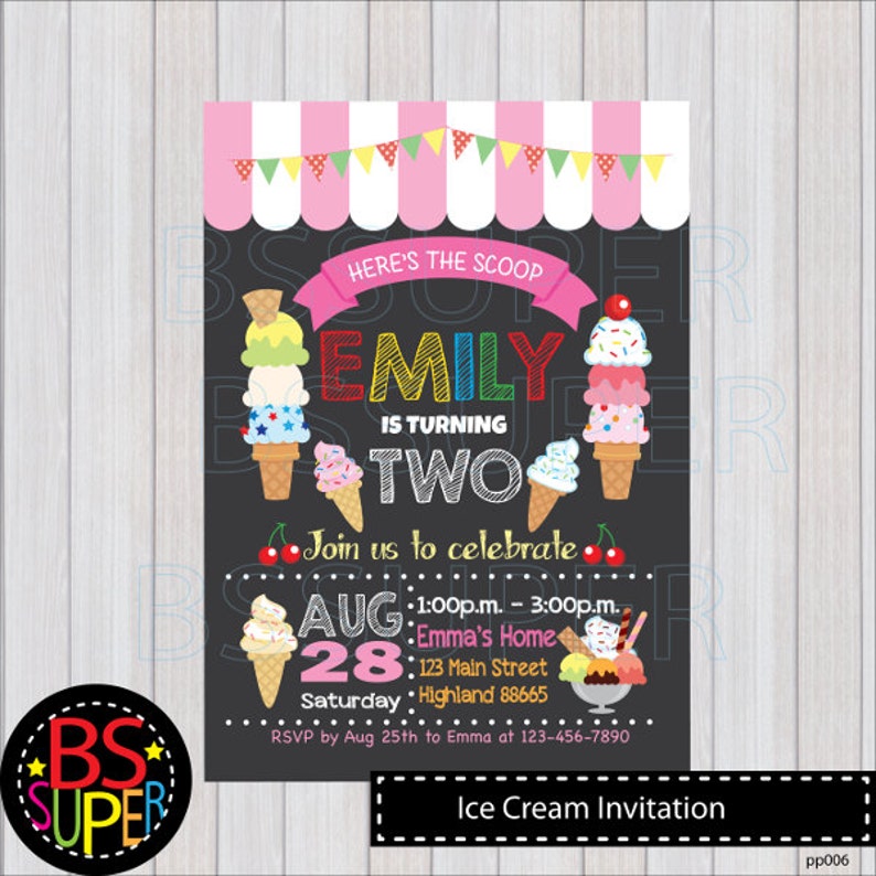 Ice Cream Invitation, Ice Cream Party Invitation, Ice Cream Birthday Invitation, Summer Party Invitation image 3