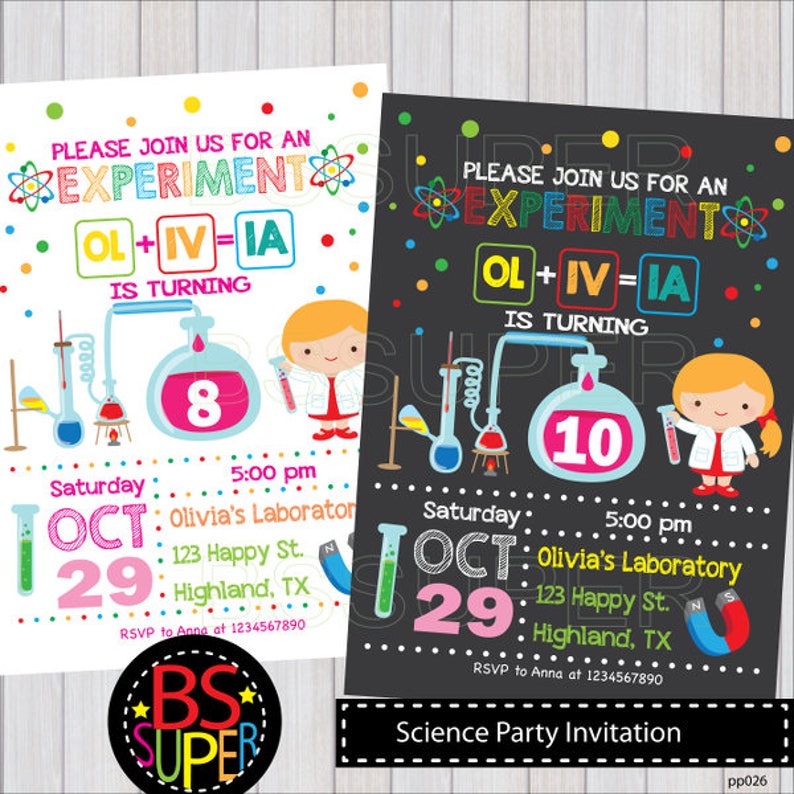 Science birthday Invitation, Science party invites, Mad Science birthday party invitation image 1