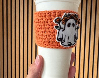 Crochet Ghost Cup Cozy: Halloween Coffee Sleeve, Reusable Handmade Accessory