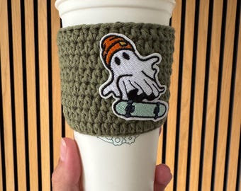 Crochet Ghost Cup Cozy: Halloween Coffee Sleeve, Eco-Friendly