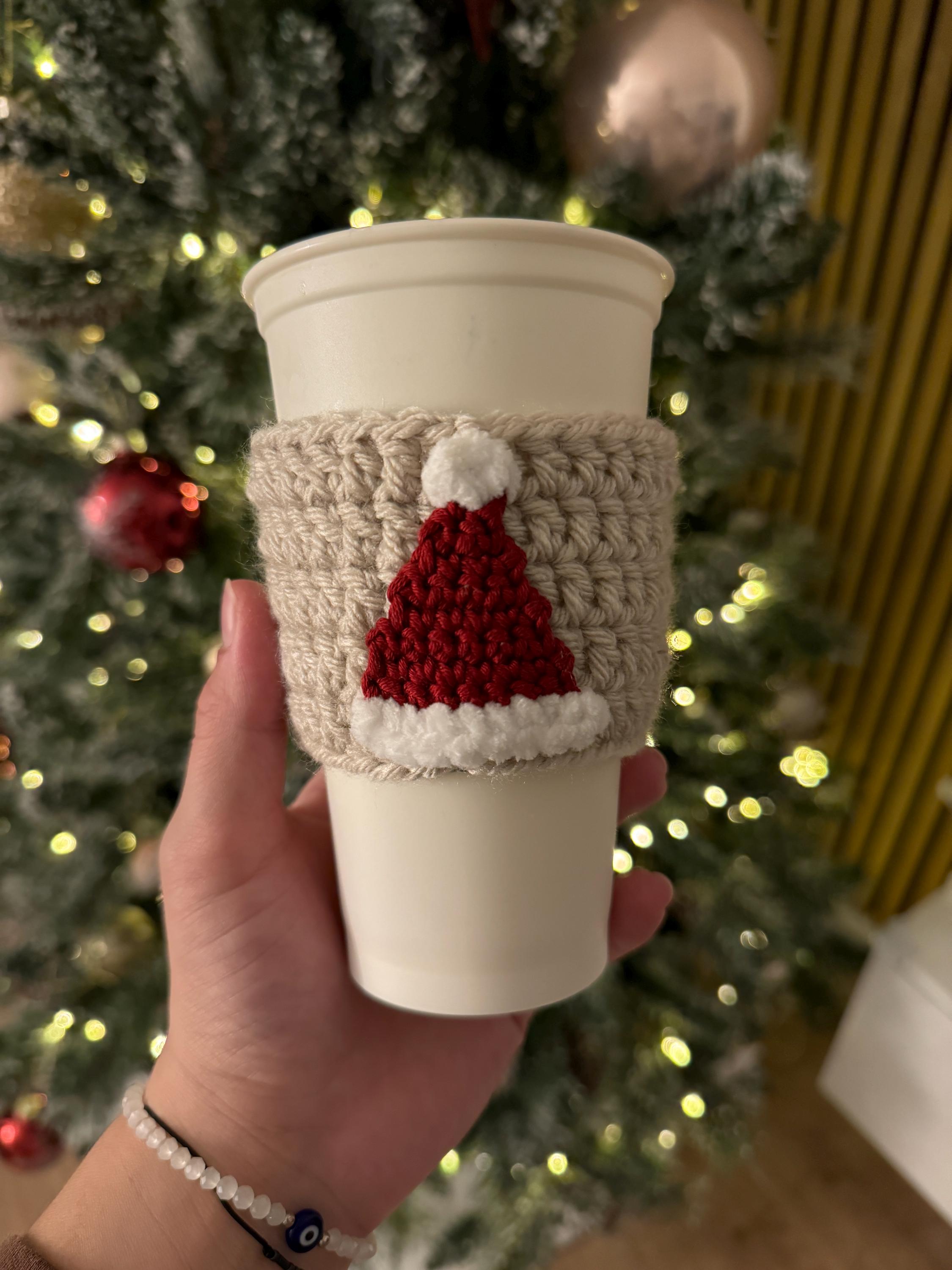 Cappello da Babbo Natale all'uncinetto / stagione delle feste natalizie / riutilizzabile / fatto a mano / accessori per tazze da caffè / ecologico