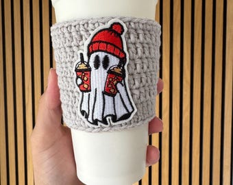 Crochet Ghost Cup Cozy: Halloween Coffee Sleeve, Reusable Handmade Accessory
