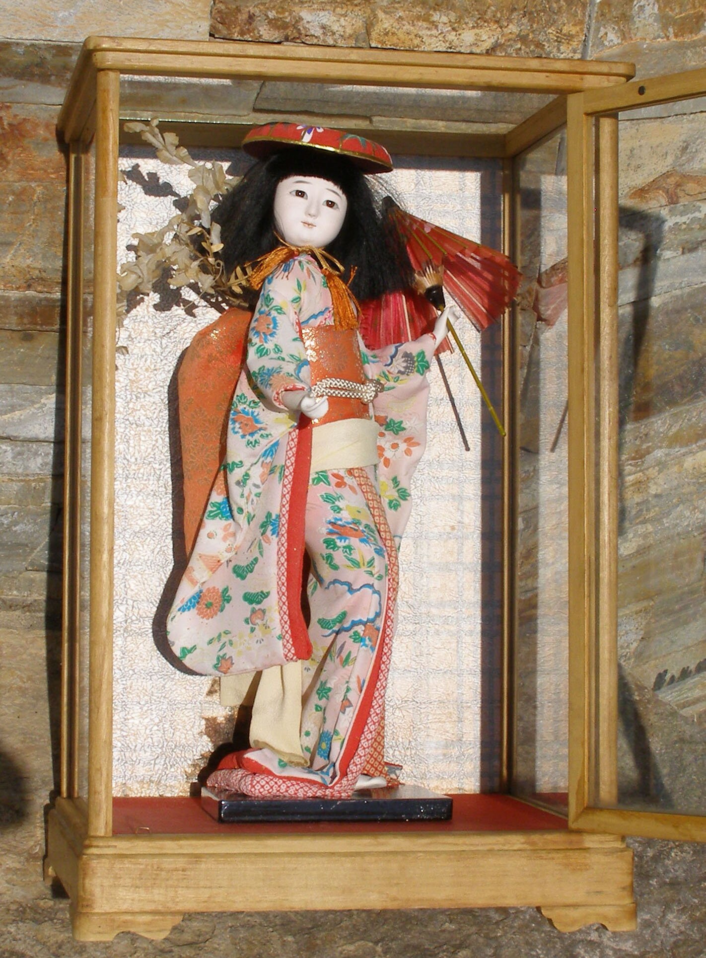 Vintage Japanese Geisha Doll in Glass Case With Glass Eyes Etsy