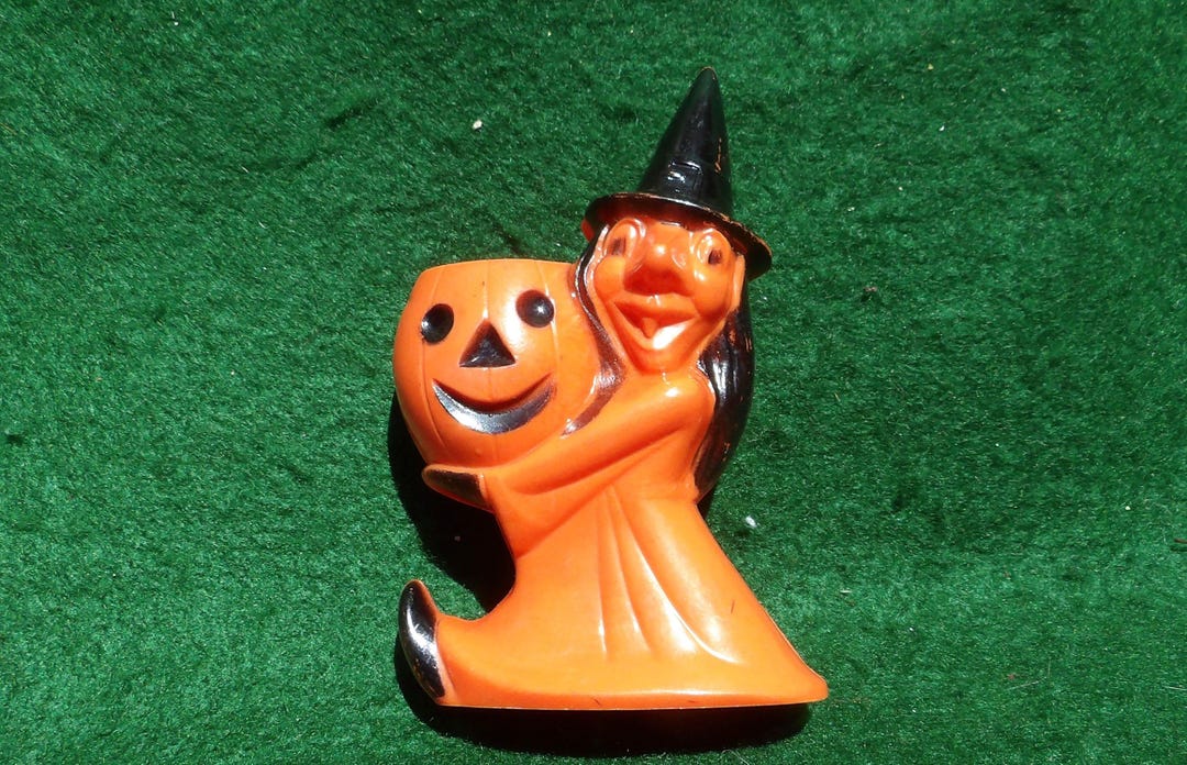 Vintage Plastic Rosbro Halloween Witch & Jack-o-lantern Candy Container ...