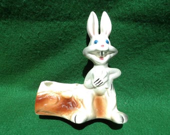 Vintage BUGS BUNNY Next to Log Planter C.  1950s-1960s