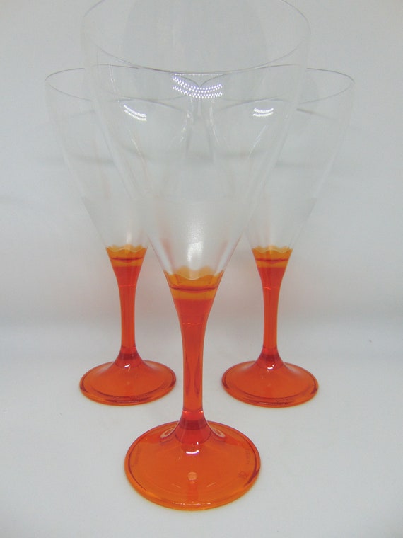 Set Of Four Tupperware Allegra Wine Glasses With Orange Stems Etsy