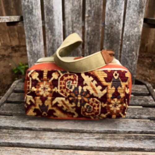 Handmade shops recycled leather, tapestry, canvas patchwork organizational shoulder or crossbody bag with belted adjustable strap