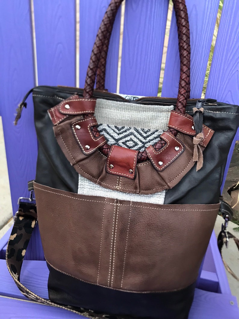 Handmade Recycled Fossil Bag in Leather Patchwork Top Handle Etsy