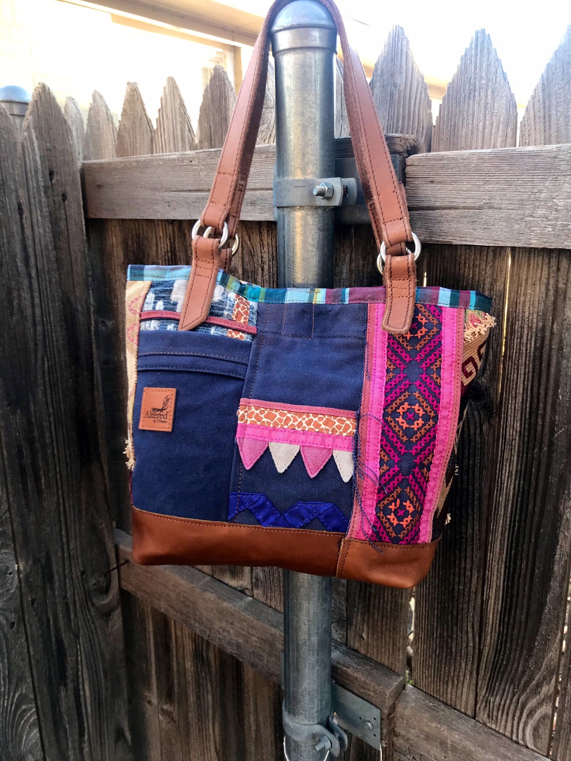 Recycled Tapestry Canvas and Leather Shoulder or Top Handle - Etsy