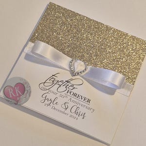 50th Golden Wedding Anniversary Gold Glitter and White Card - Personalised