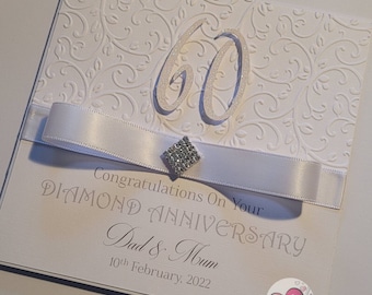 Diamond 60 Years Wedding Anniversary Card in White Personalised