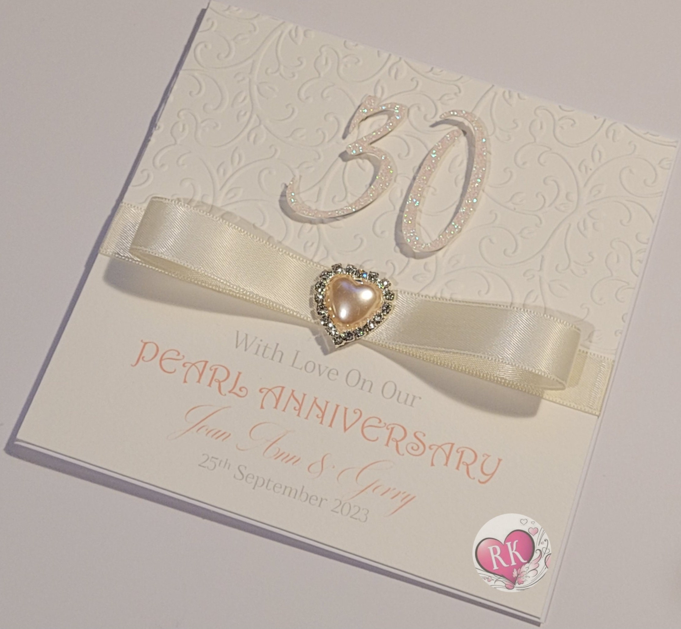 Pearl 30 Years Wedding Anniversary Card in White & Pearl Personalised ...