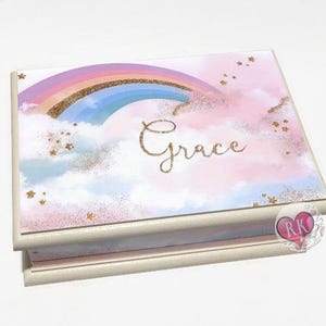 Pastel Rainbow Keepsake Box, Trinket Box, Treasure Box, Memory Box, Jewellery Box, Wooden Box, Personalised Box, Baby Box, Rainbow Baby