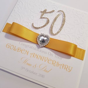 Golden 50 Years Wedding Anniversary Card in White & Gold Personalised