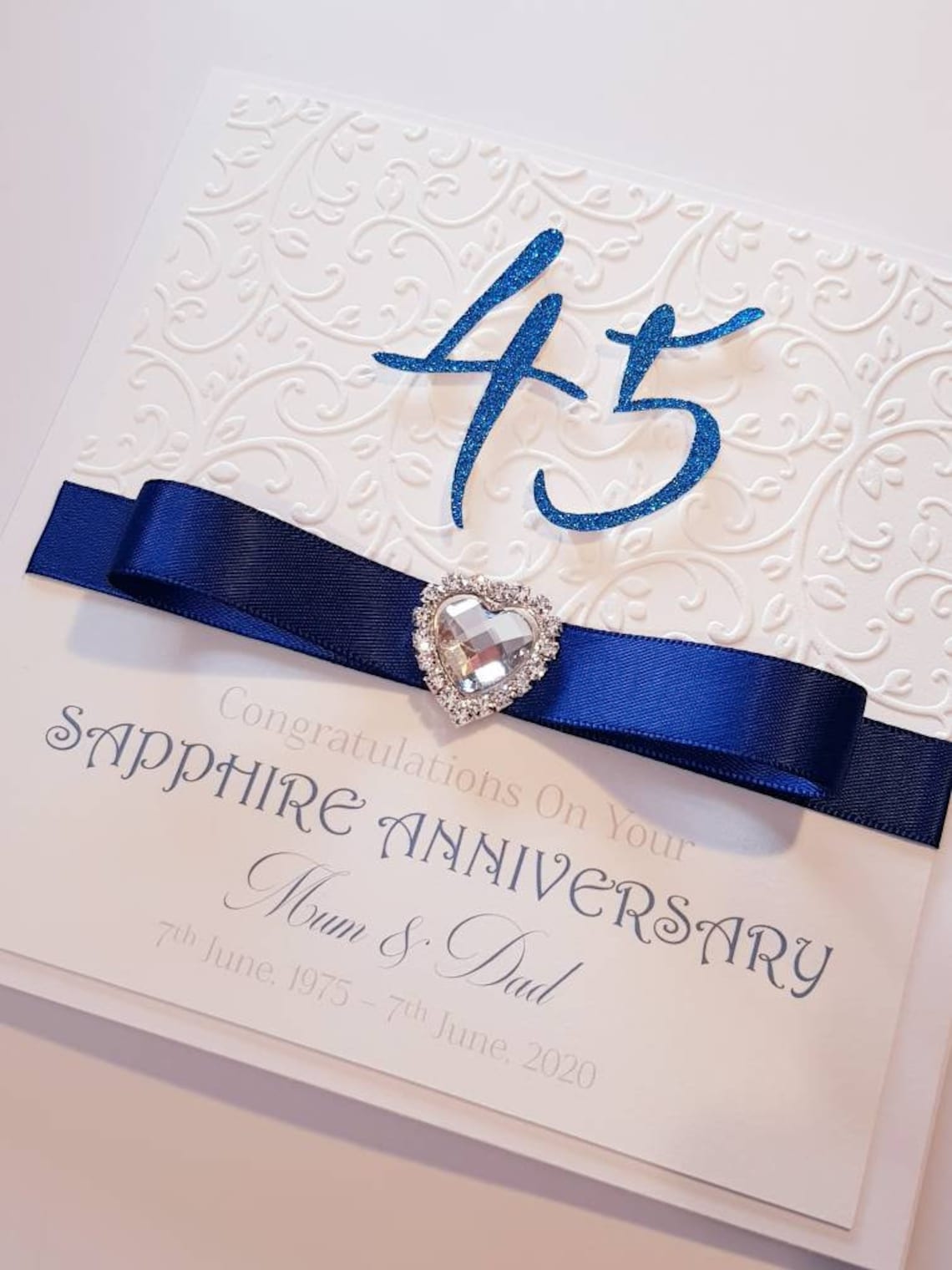 Sapphire 45 Years Wedding Anniversary Card in Navy Blue Personalised - Etsy