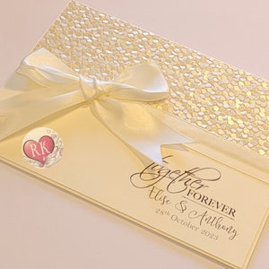 Vintage Cream Wedding Card with Pebble Paper & Large Bow - Personalised