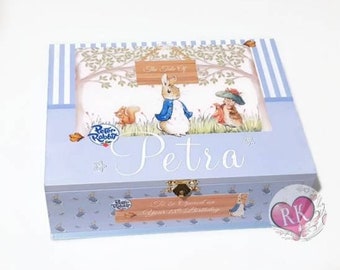 Peter Rabbit Blue Time Capsule, Personalised Keepsake Box, Trinket Box, Treasure Box, Wooden Box, Memory Box, Personalised Baby Box