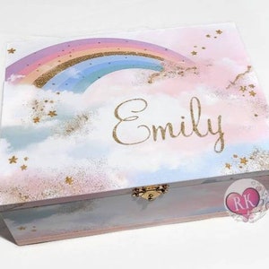 Pastel Rainbow Keepsake Box, Trinket Box, Treasure Box, Memory Box, Wooden Box, Baby Box, Rainbow Baby, Personalised Box